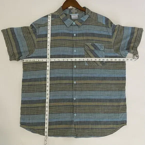 Columbia Men's Shirt Button Down Short Sleeved Blue and Yellow Striped Size XL - Picture 3 of 7